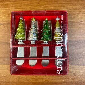 Vintage New Boston Warehouse Trading Christmas Tree Cheese Spreaders Set of 4